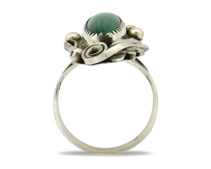 Navajo Ring 925 Silver Natural Green Malachite Signed Justin Morris C.80's