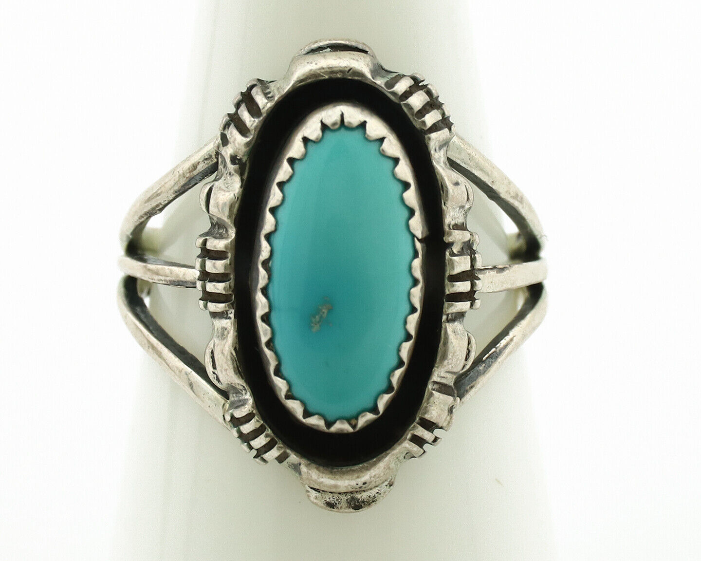 Navajo Ring .925 Silver Sleeping Beauty Turquoise Signed Yazzie C.80's