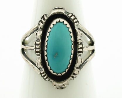 Navajo Ring .925 Silver Sleeping Beauty Turquoise Signed Yazzie C.80's