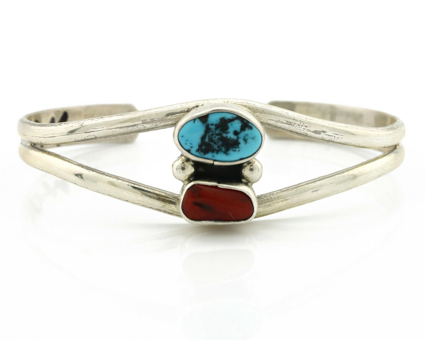 Navajo Bracelet .925 Silver Coral & Turquoise Native American Artist C.90's
