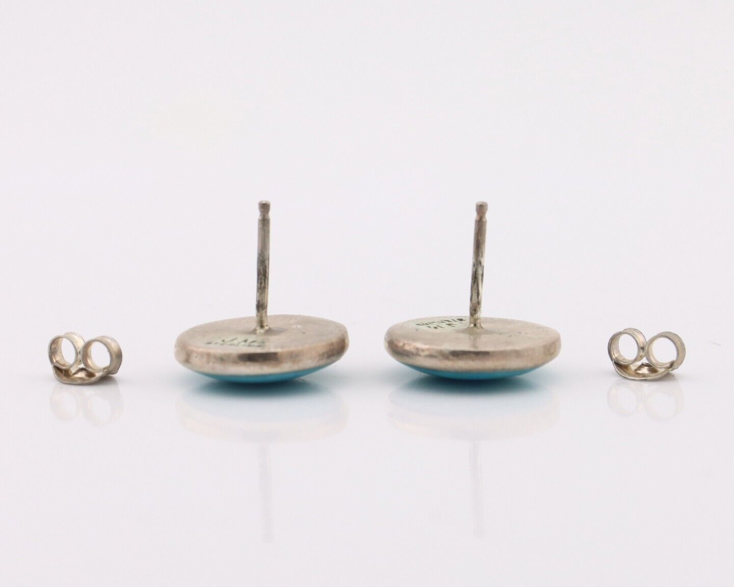 Navajo Earrings 925 Silver Natural Kingman Turquoise Artist Signed JM C.90's