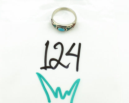 Navajo Handmade Ring 925 Silver Blue Turquoise & Coral Native American C.80's