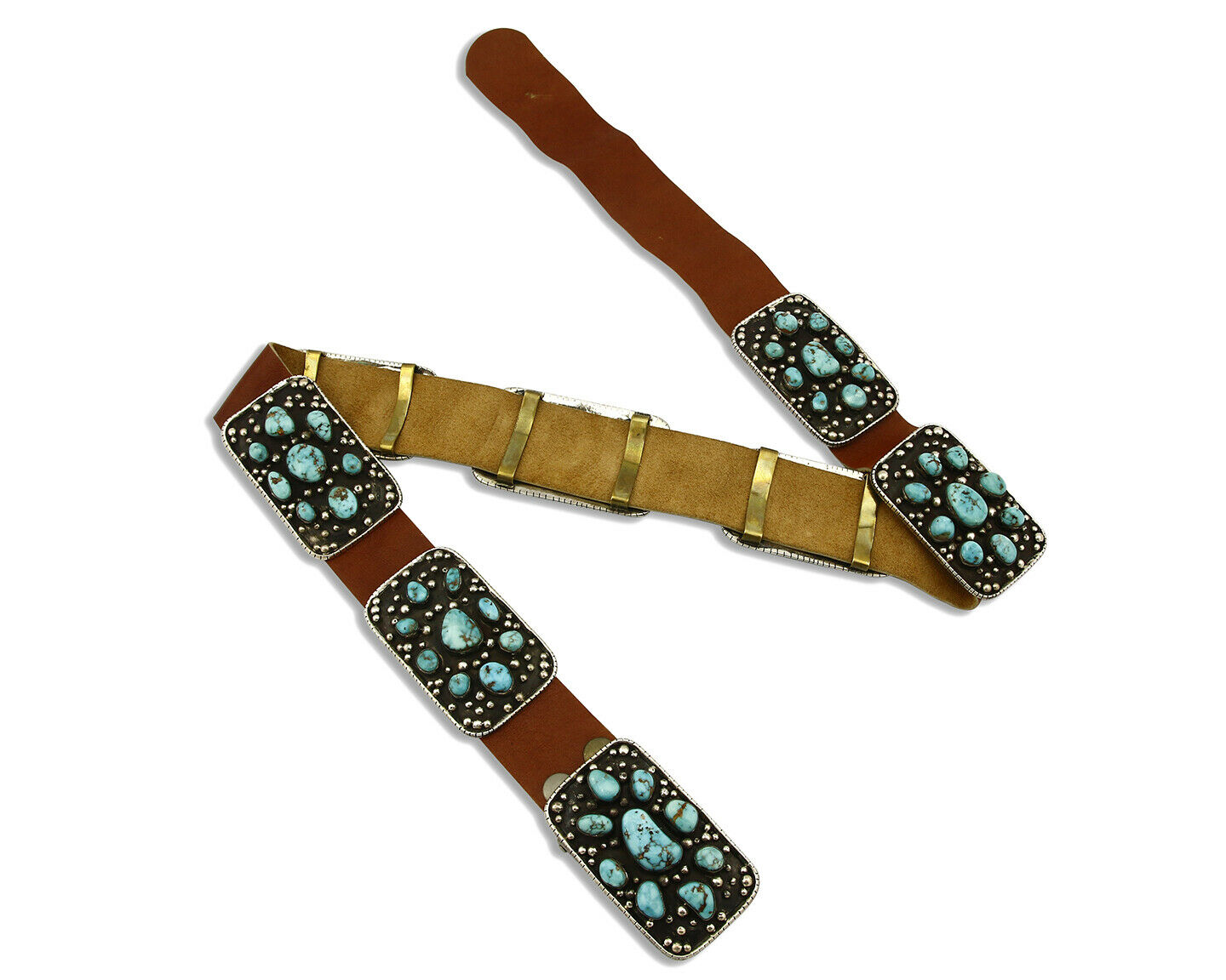 Navajo Concho Belt .925 Silver Blue Gem Turquoise Signed J.S. Circa 80's
