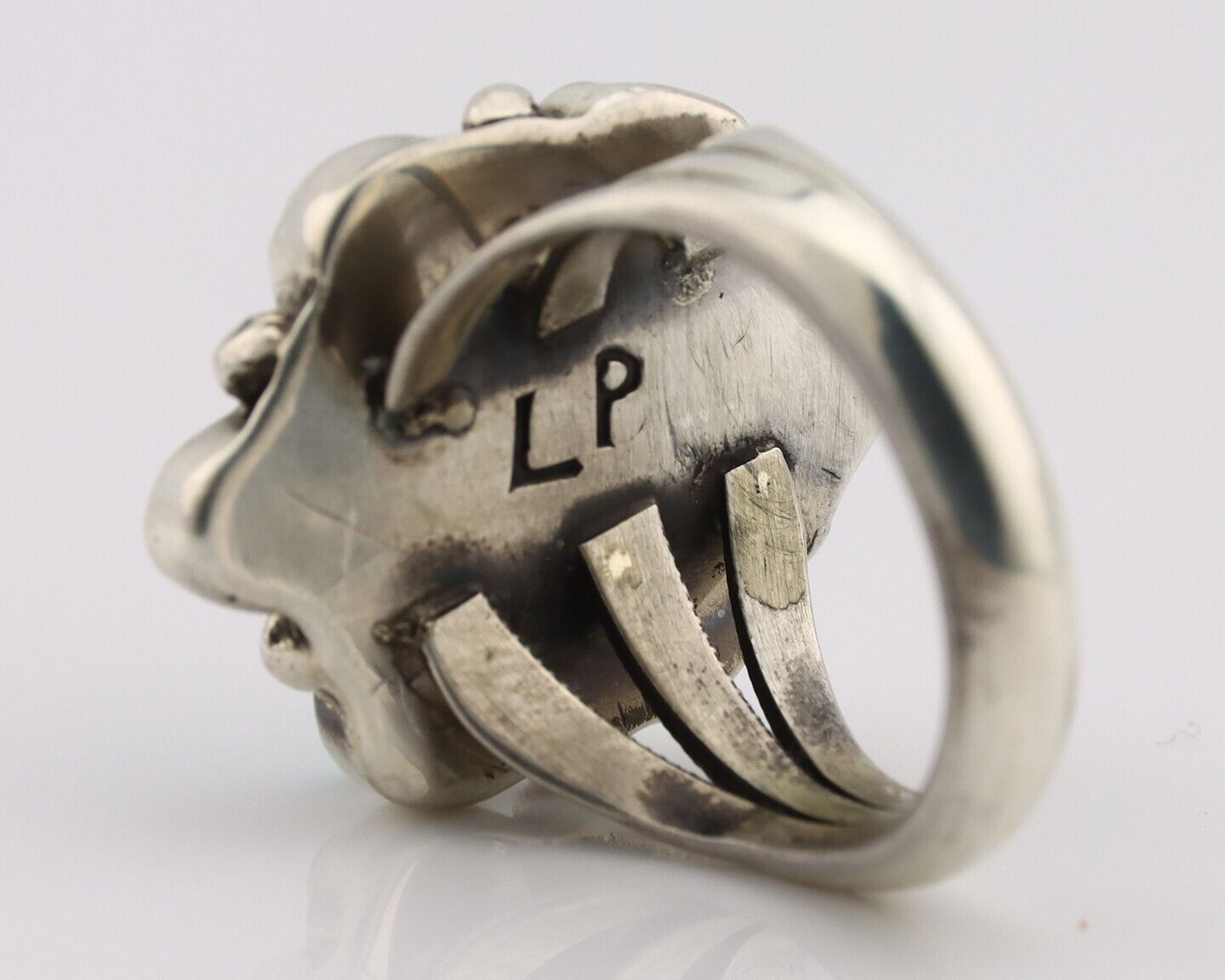 Navajo Ring .925 Silver Natural Blue Turquoise Artist Signed LP C.80's