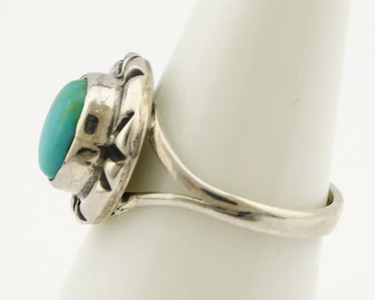 Navajo Ring .925 Silver Kingman Turquoise Artist Signed Gecko C.90's