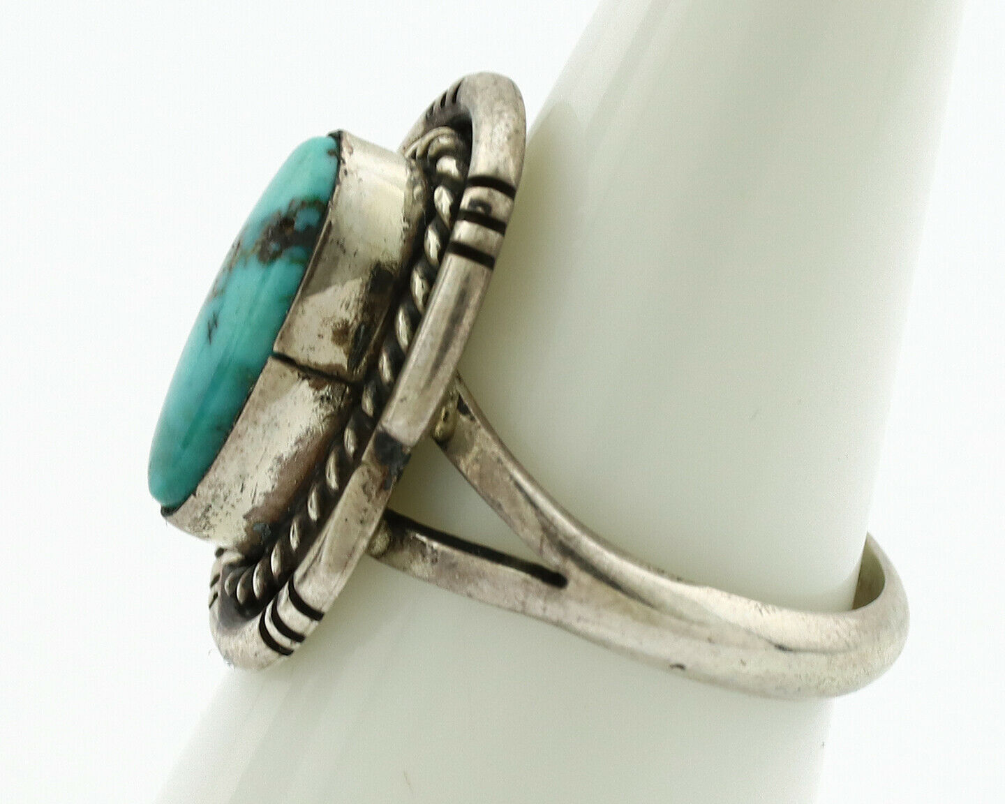 Navajo Ring .925 Silver Kingman Turquoise Native American Artist C.1980's