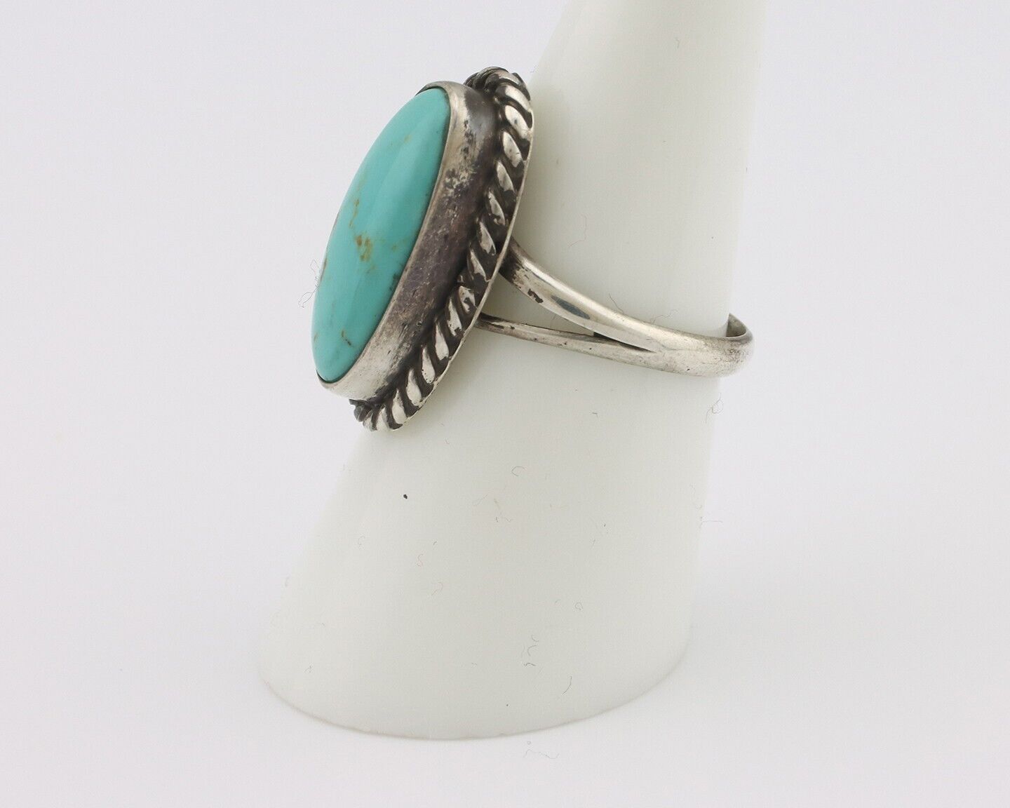Navajo Handmade Ring 925 Silver Kingman Turquoise Signed M Montoya C.80's