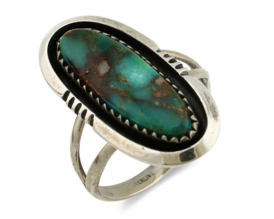 Navajo Ring .925 Silver Turquoise Mountain Signed USA C.80's