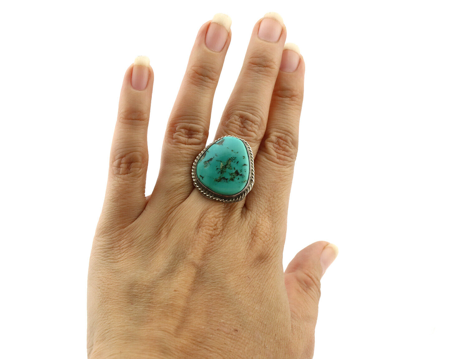 Navajo Ring 925 Silver Globe Turquoise Native American Artist C.1980's