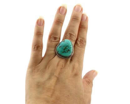 Navajo Ring 925 Silver Globe Turquoise Native American Artist C.1980's