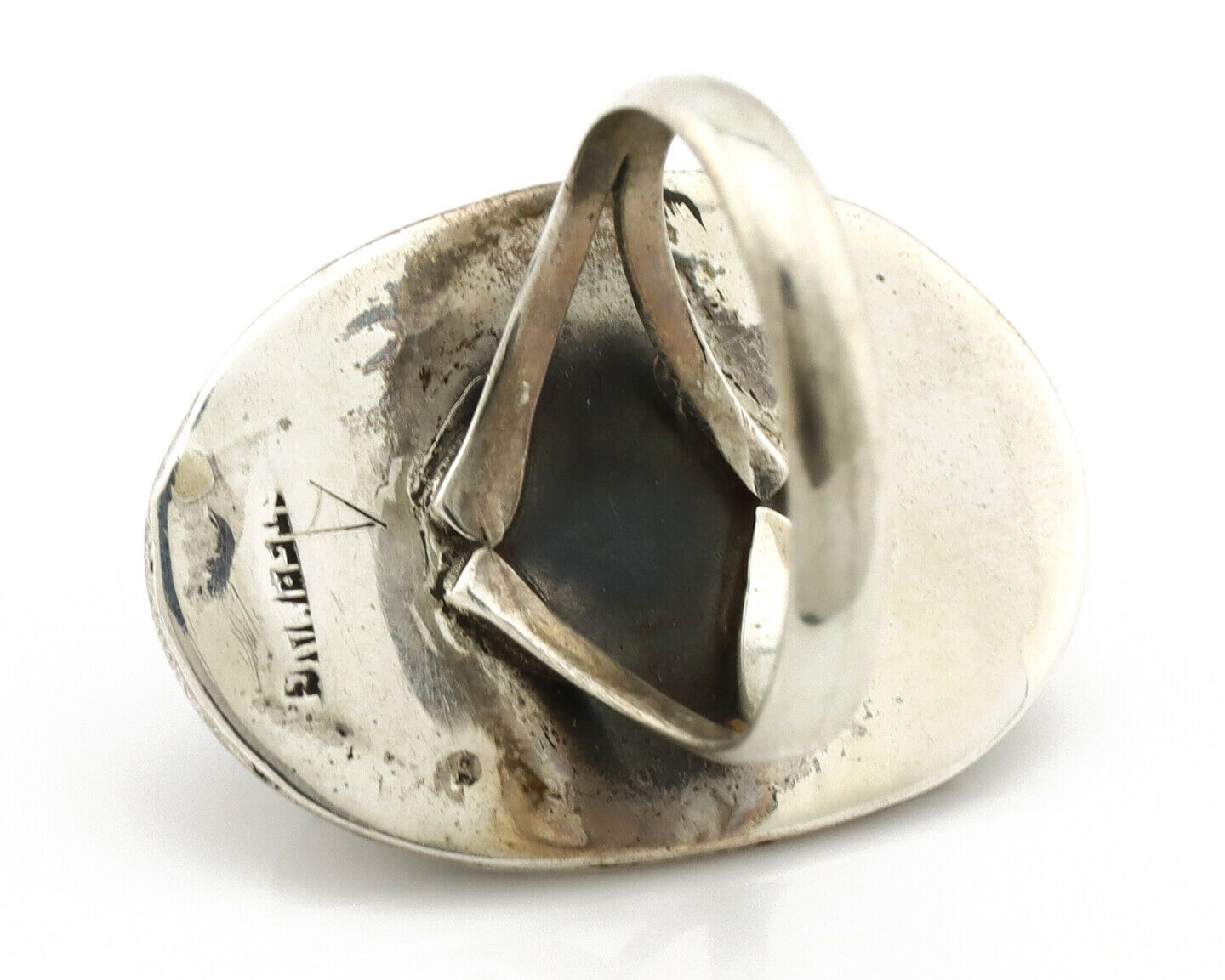 Navajo Ring .925 Silver Blue Gem Turquoise Native American Artist C.80's