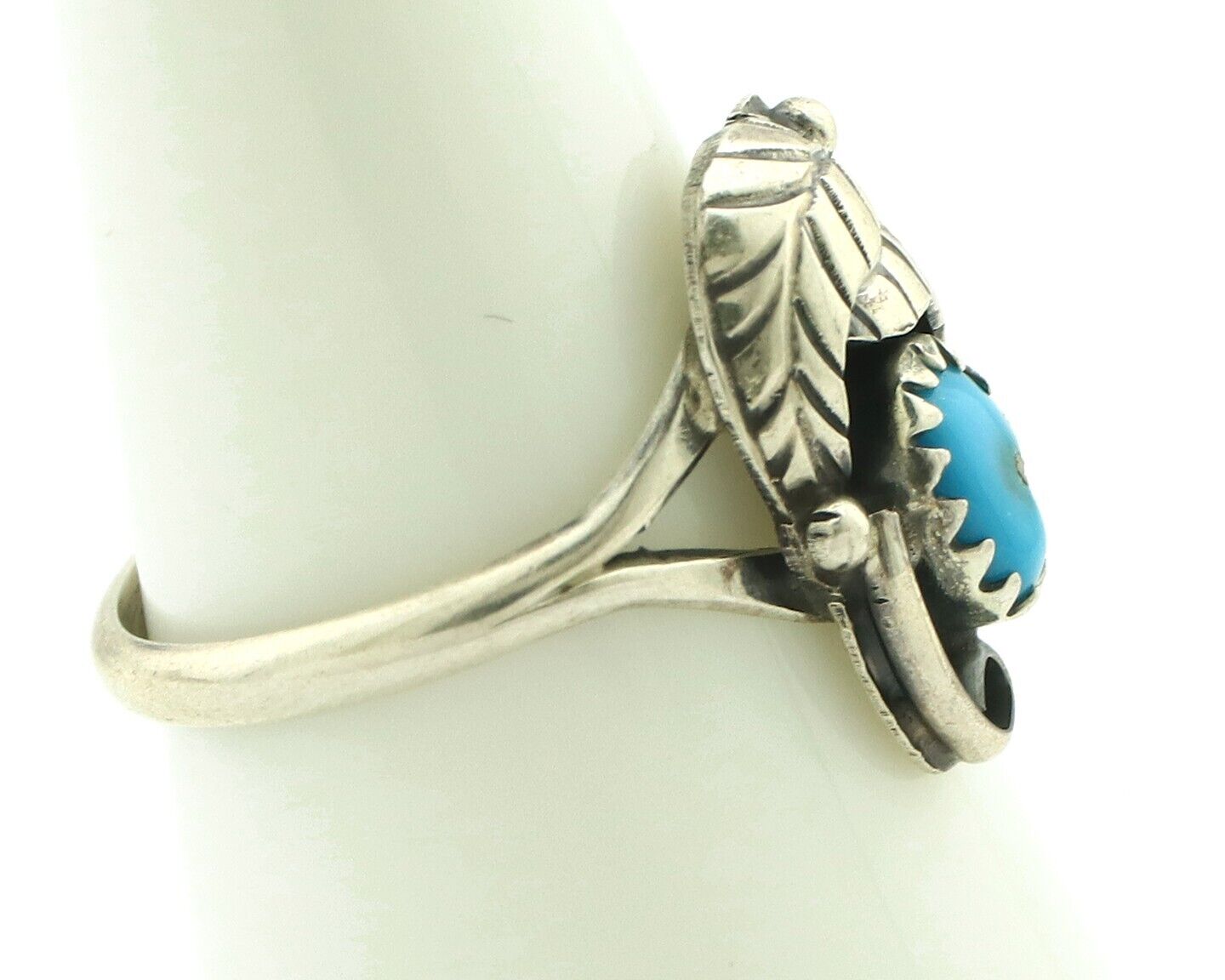 Navajo Ring .925 Silver Blue Gem Turquoise Native American Artist C.80's