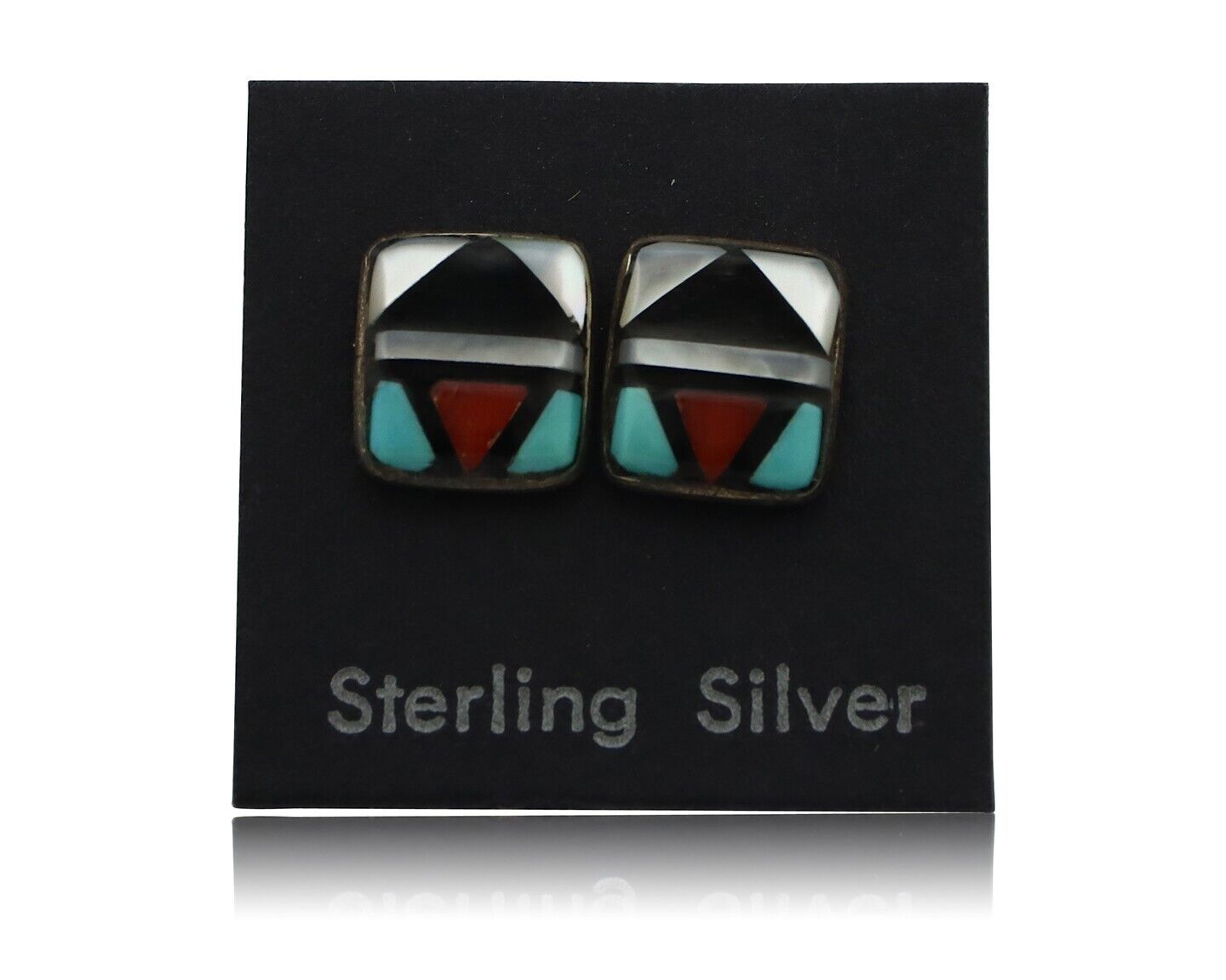 Zuni Earrings 925 Silver Natural Gemstones & Turquoise Native Artist C.80's