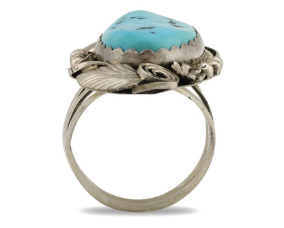 Navajo Inlay Band Ring 925 Silver Sleeping B Turquoise Signed Justin Morris C80s