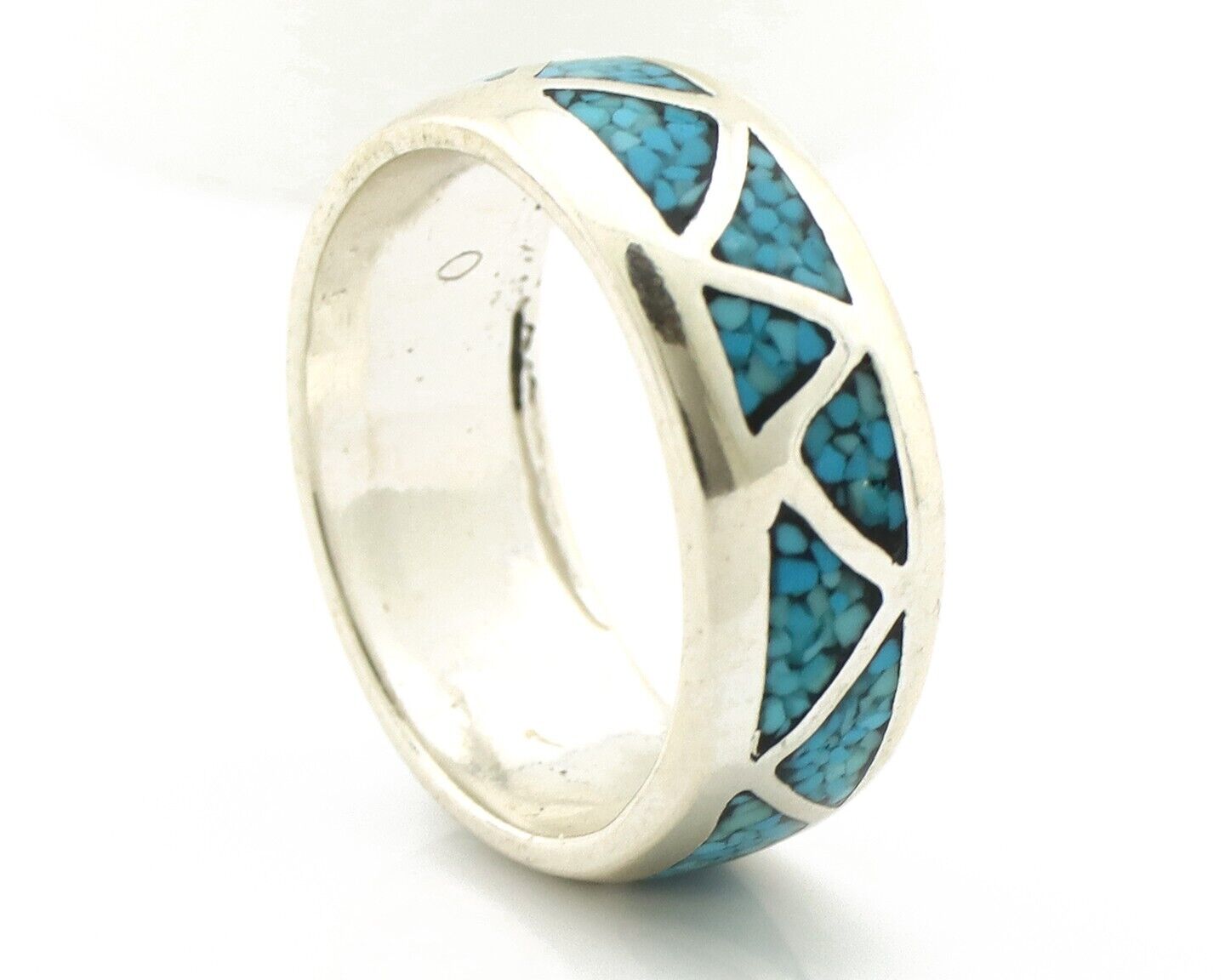 Navajo Chip Inlay Ring 925 Silver Sleeping Beauty Turquoise Artist Silver Cloud