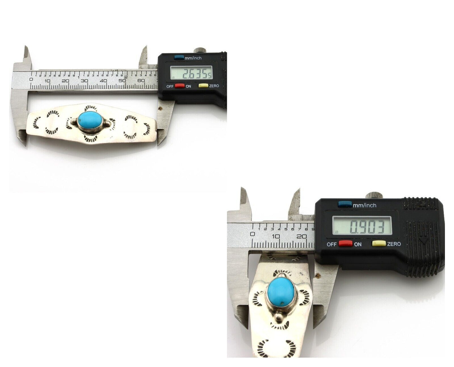 Navajo Hair Clip Barrette 925 Silver Blue Turquoise Native American Artist C.80s