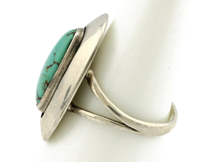 Navajo Shadow Box Ring .925 Silver Blue Turquoise Signed M Montoya C80s