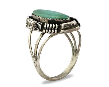 Navajo Shield Ring .925 Silver Blue Green Turquoise Signed Artist LY C.80's