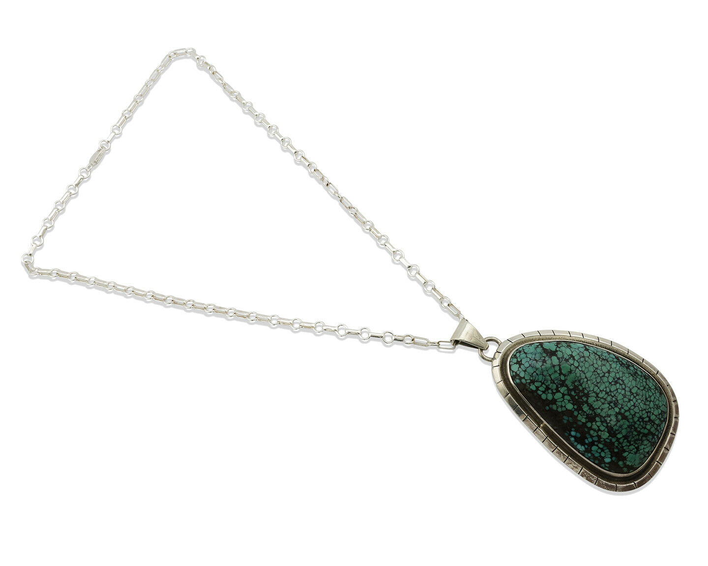 Navajo Necklace .925 Silver Spiderweb Turquoise Artist Native American C.80's