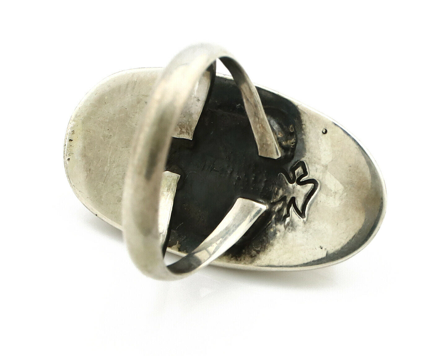 Navajo Shadow Box Ring .925 Silver Kingman Turquoise Signed M Montoya C80s