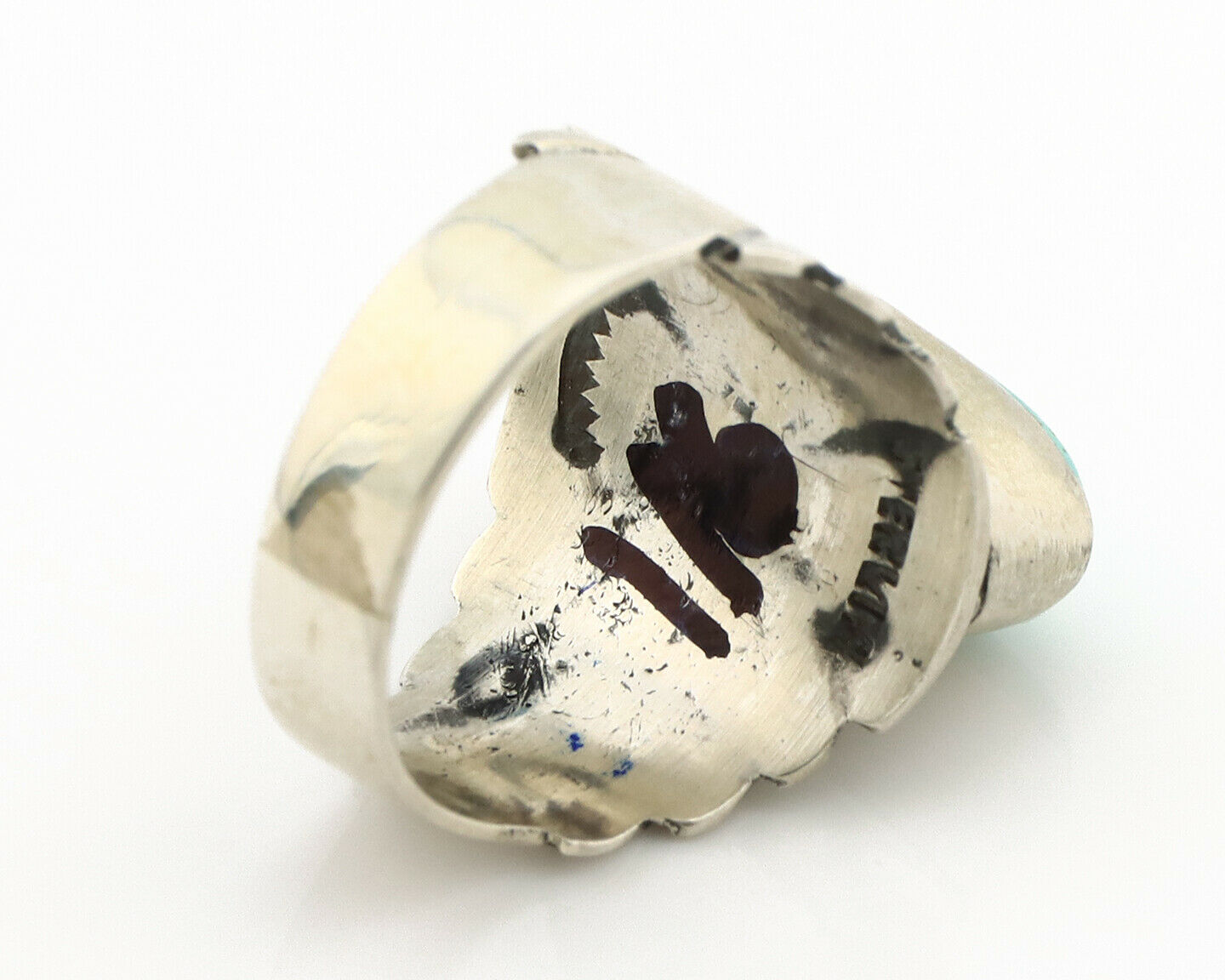 Navajo Ring .925 Silver Kingman Turquoise Artist Signed Apache C.80's