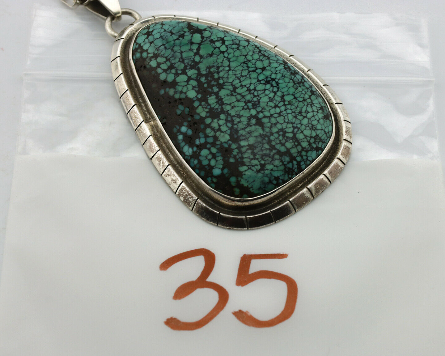 Navajo Necklace .925 Silver Spiderweb Turquoise Artist Native American C.80's