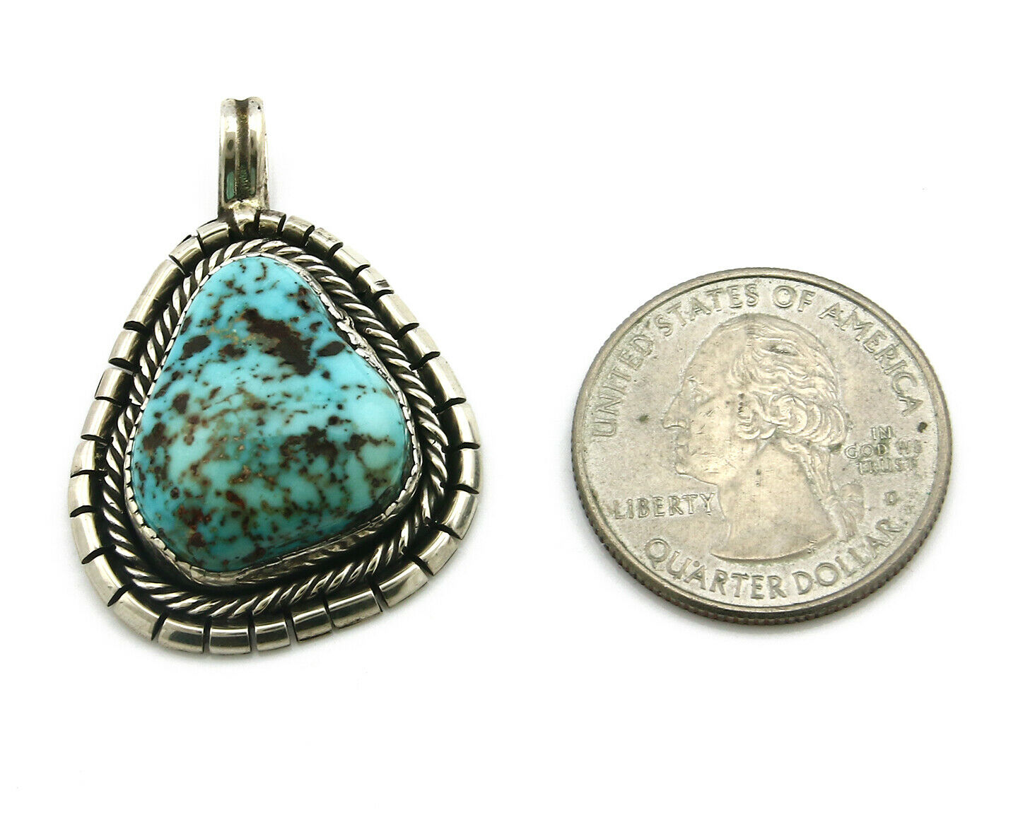 Navajo Pendant .925 Silver Kingman Turquoise Signed Artist Yazzie C.80's