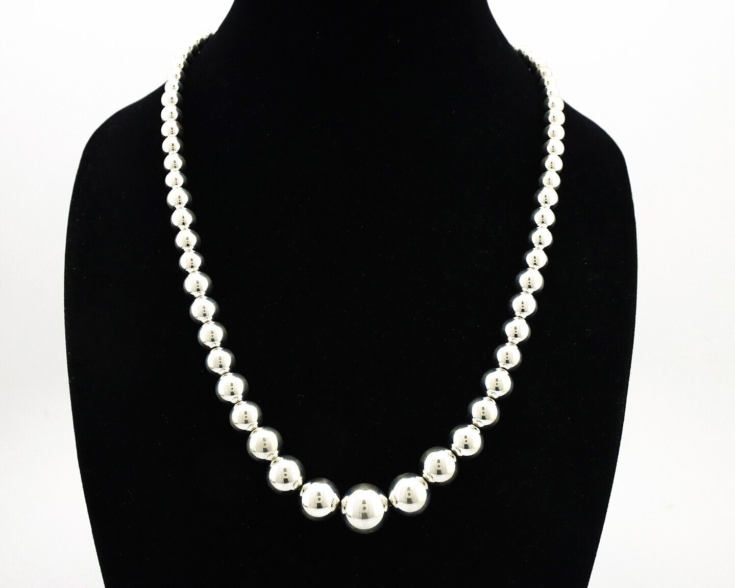 Navajo Graduated Bead Necklace 925 Silver Hand Stamped 6mm - 16mm Artist Signed