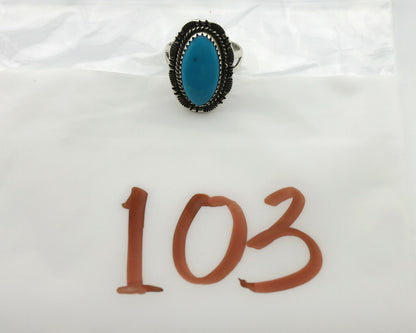 Navajo Ring .925 Silver Turquoise Mountain Signed AB C.80's