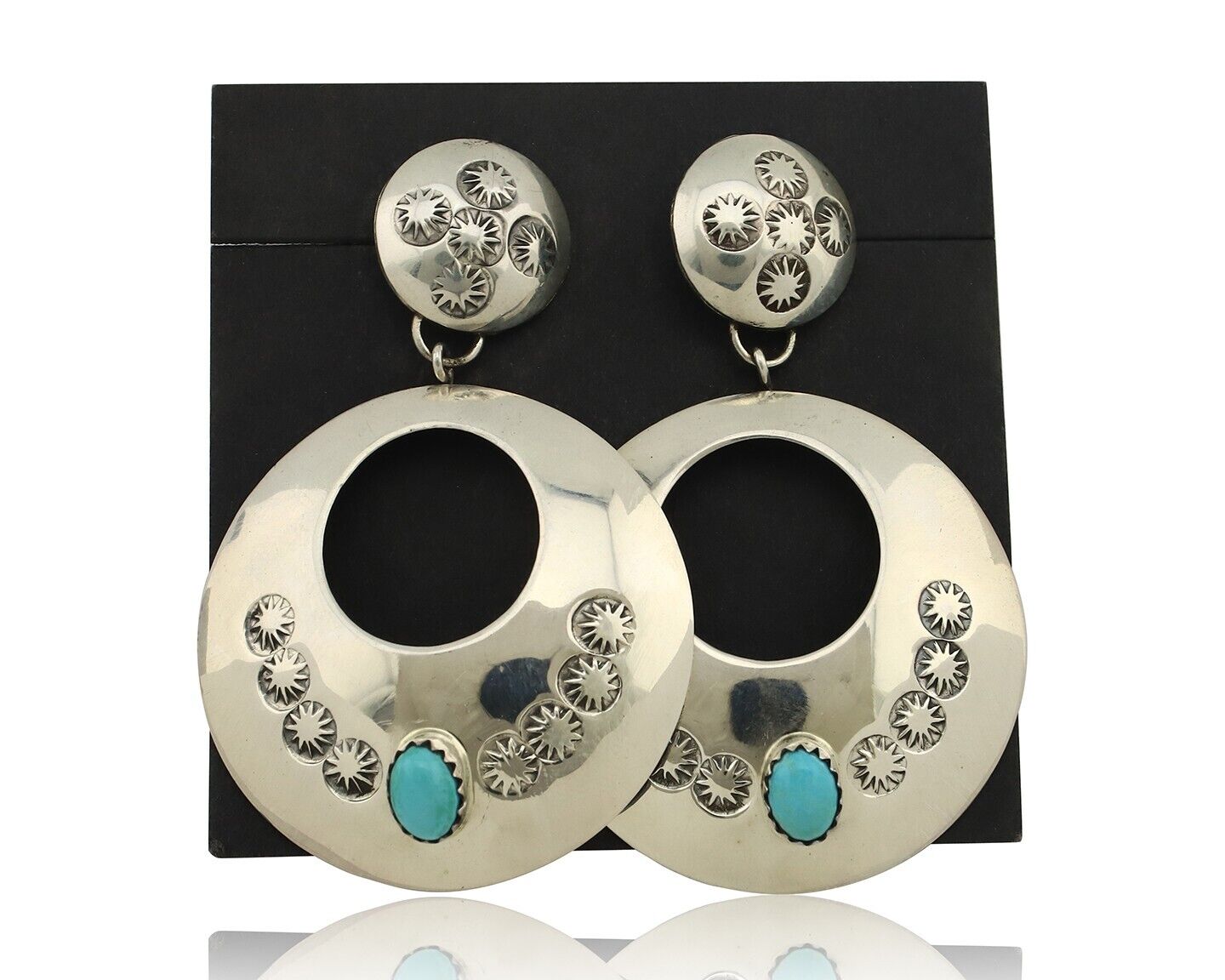 Navajo Handmade Earrings 925 Silver Blue Turquoise Signed Vera Jane C.80's