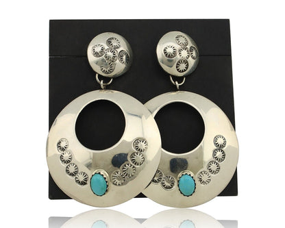 Navajo Handmade Earrings 925 Silver Blue Turquoise Signed Vera Jane C.80's