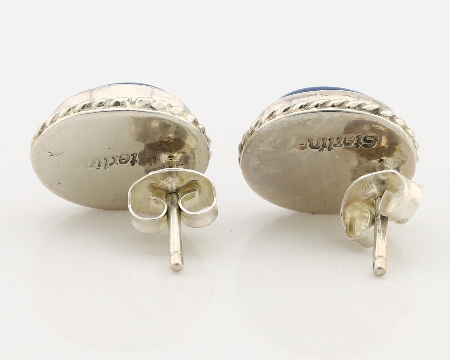 Navajo Earrings 925 Silver Natural Mined Lapis Native American Artist C80s