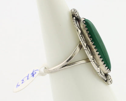 Navajo Ring .925 Silver Malachite Hand Stamped Signed Herman Lee C.80's