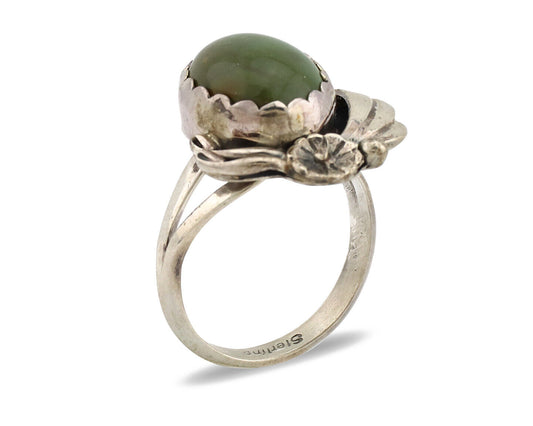 Navajo Ring .925 Silver Green Turquoise Native American Artist C.1980's