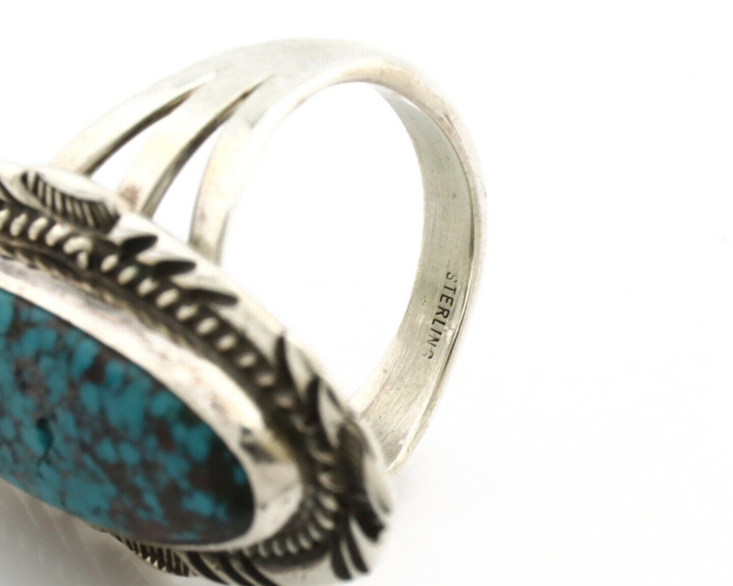 Navajo Ring .925 Silver Black Spiderweb Turquoise Native American Artist C.80's