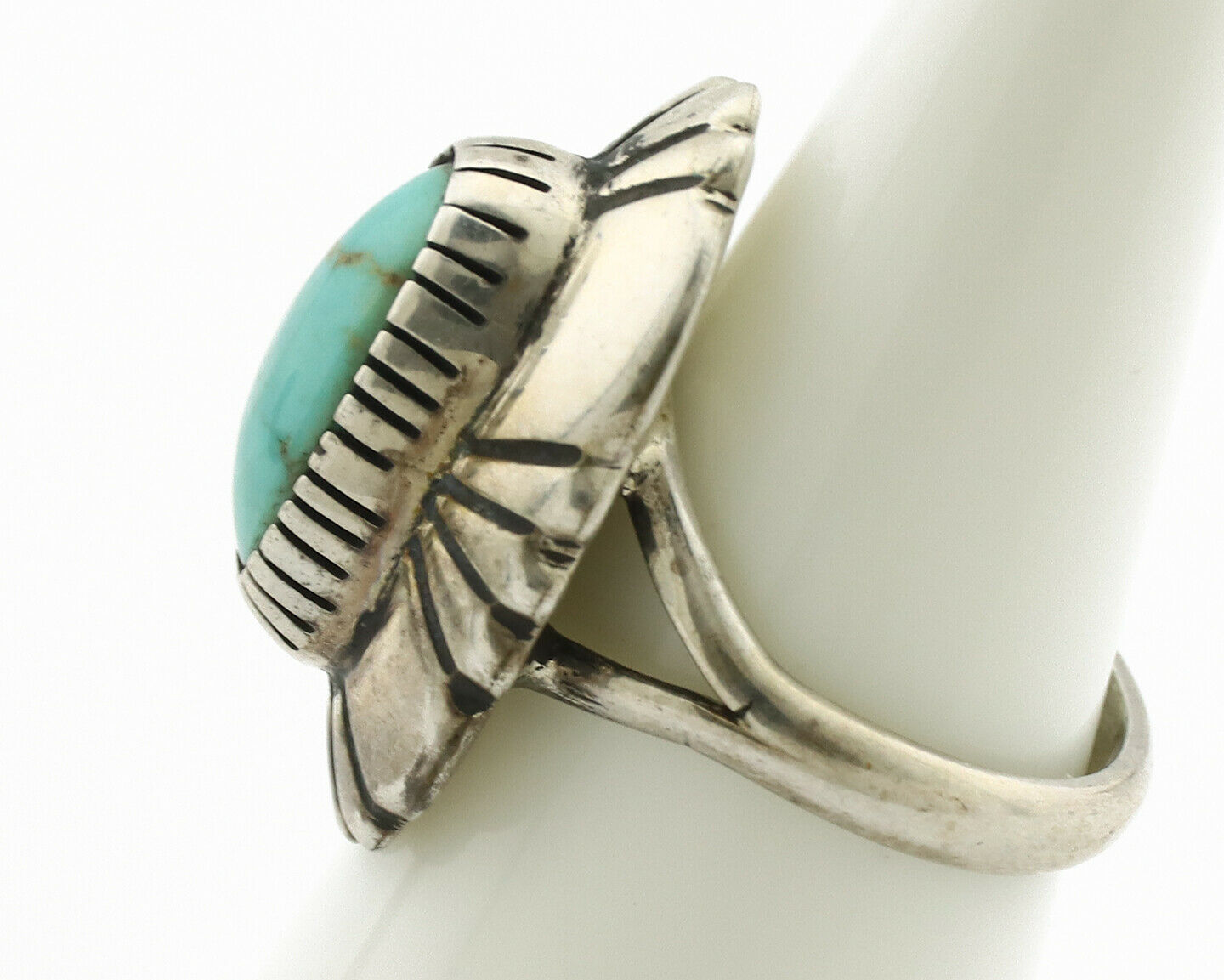 Navajo Ring .925 Silver Natural Mined Turquoise Artist Signed M Montoya C.80's