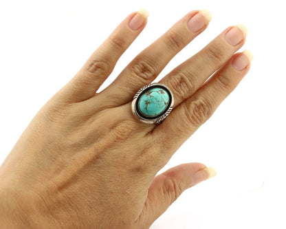 Navajo Handmade Ring 925 Silver Spiderweb Turquoise Signed Native Artist C.80's