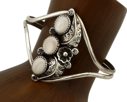 Women's Navajo Bracelet 925 Silver Natural Pink Mussel Native American Signed BB