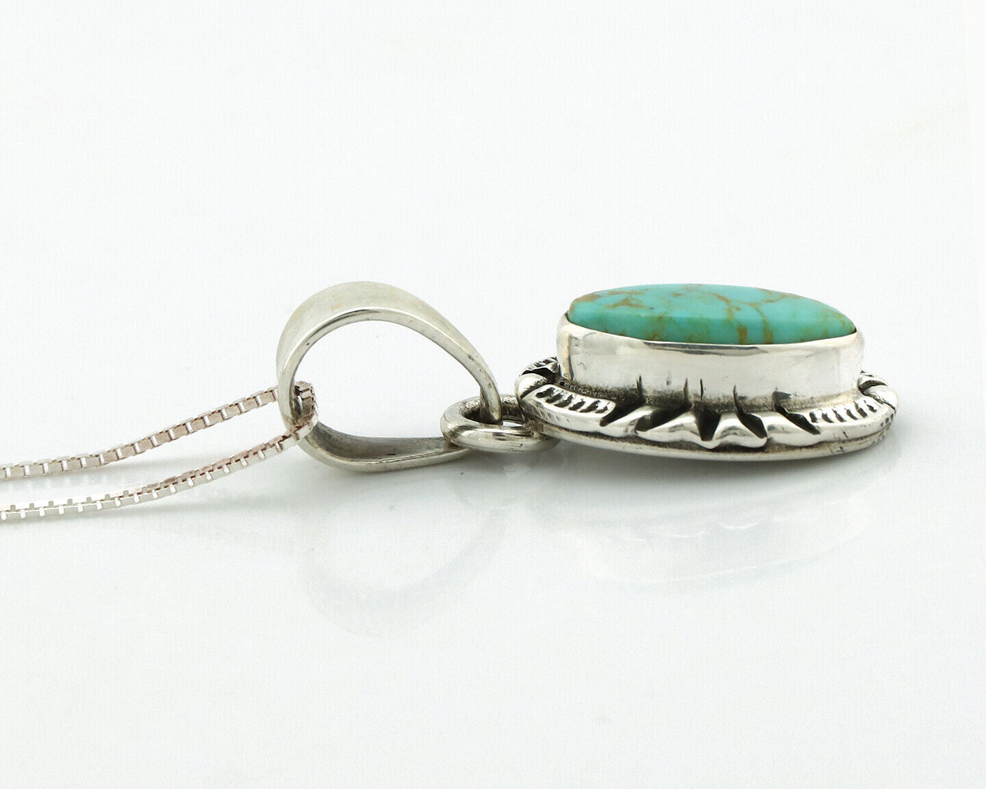 Navajo Necklace 925 Silver Kingman Turquoise Artist Signed Gecko C.80's