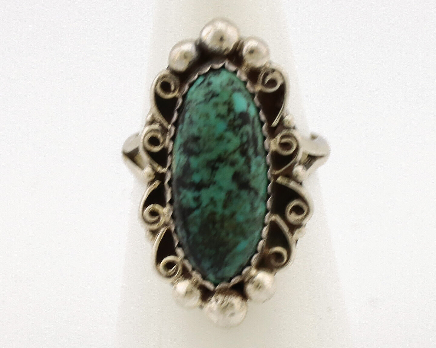 Navajo Ring .925 Silver Spiderweb Turquoise Artist Signed TALHAT C.80's