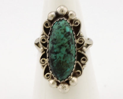 Navajo Ring .925 Silver Spiderweb Turquoise Artist Signed TALHAT C.80's