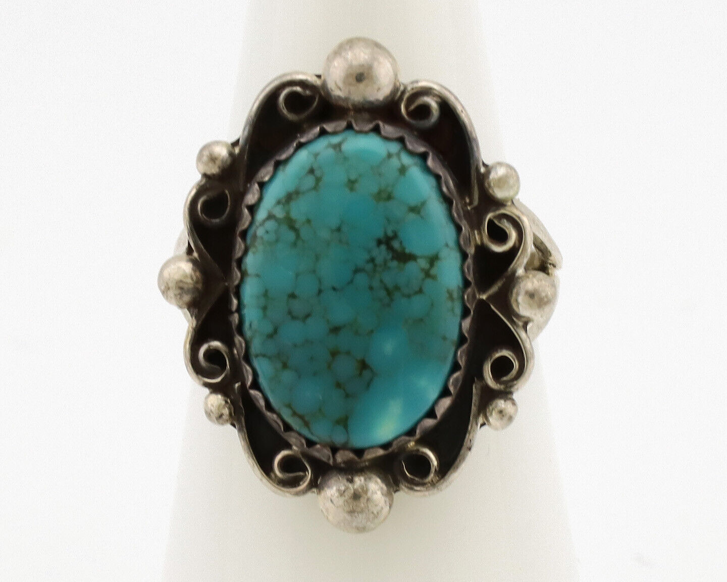 Navajo Ring .925 Silver Spiderweb Turquoise Native American Artist C.1980's