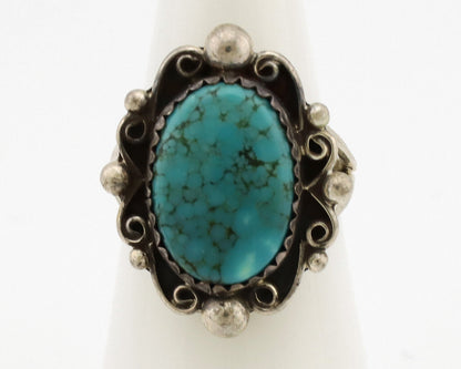 Navajo Ring .925 Silver Spiderweb Turquoise Native American Artist C.1980's