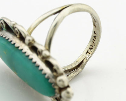 Navajo Ring .925 Silver Blue Southwest Turquoise Signed TALHAT C.80's