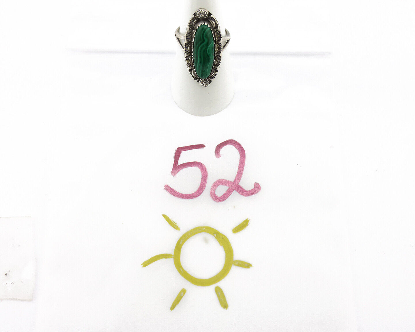 Navajo Ring 925 Silver Natural Malachite Artist Native American Signed H C.80's