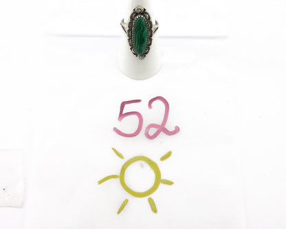 Navajo Ring 925 Silver Natural Malachite Artist Native American Signed H C.80's