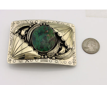 Navajo Belt Buckle .999 Nickel Handmade Hand Stamped Native American Artist C80s