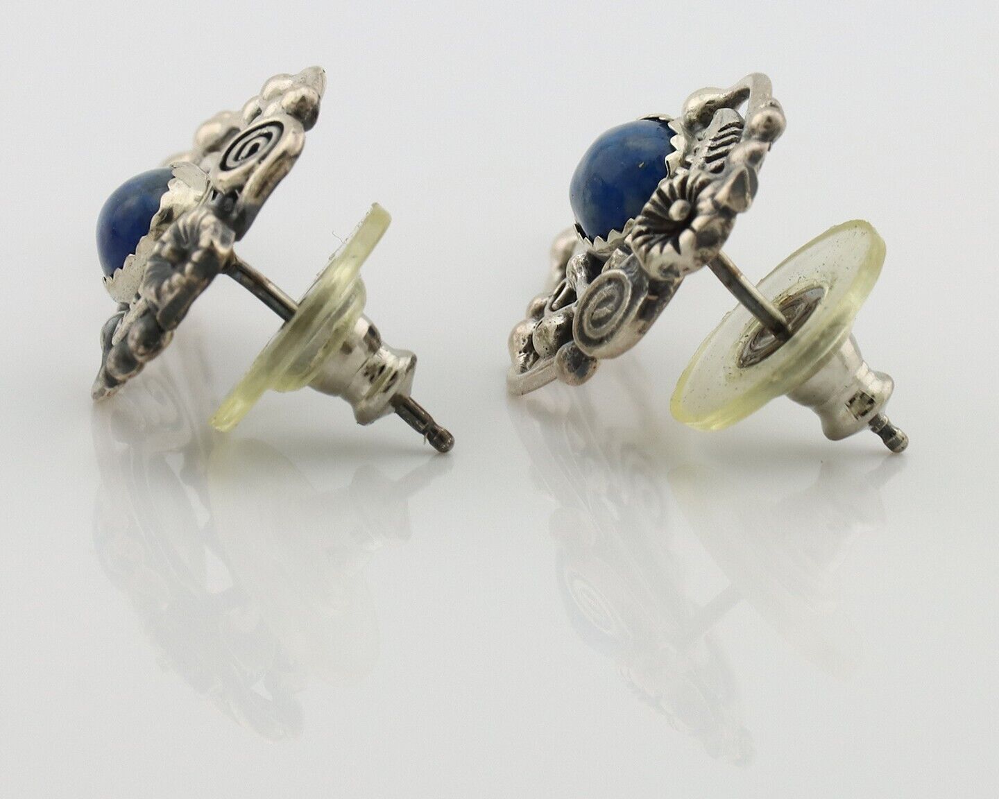 Navajo Earrings 925 Silver Natural Mined Denim Lapis Native American Artist C90s