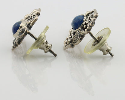 Navajo Earrings 925 Silver Natural Mined Denim Lapis Native American Artist C90s