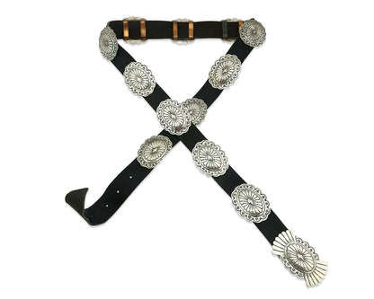 Navajo Concho Belt .925 Silver Hand Stamped Signed Marcella James C.80's